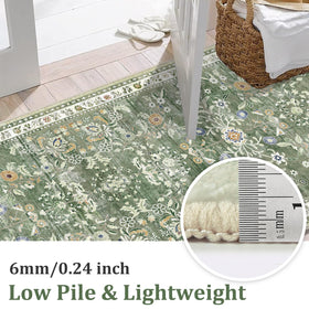 Low-pile 0.27-inch Yamaziot rug keeps doorways clear and reduces snagging.