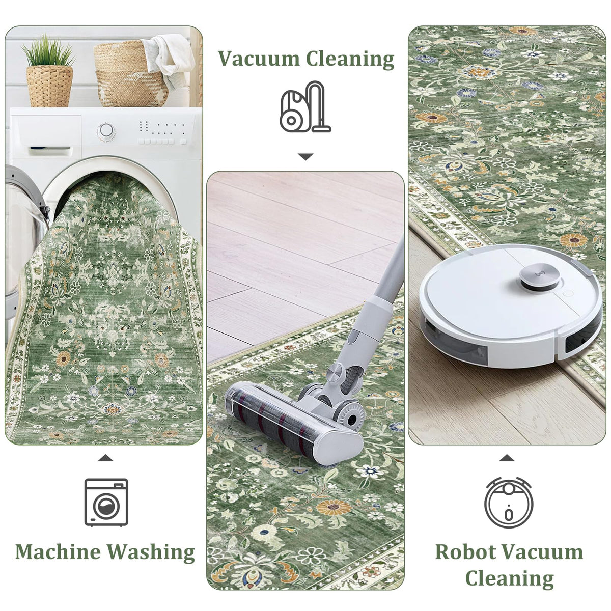 Yamaziot low-pile faux wool texture minimizes snagging near doors and furniture