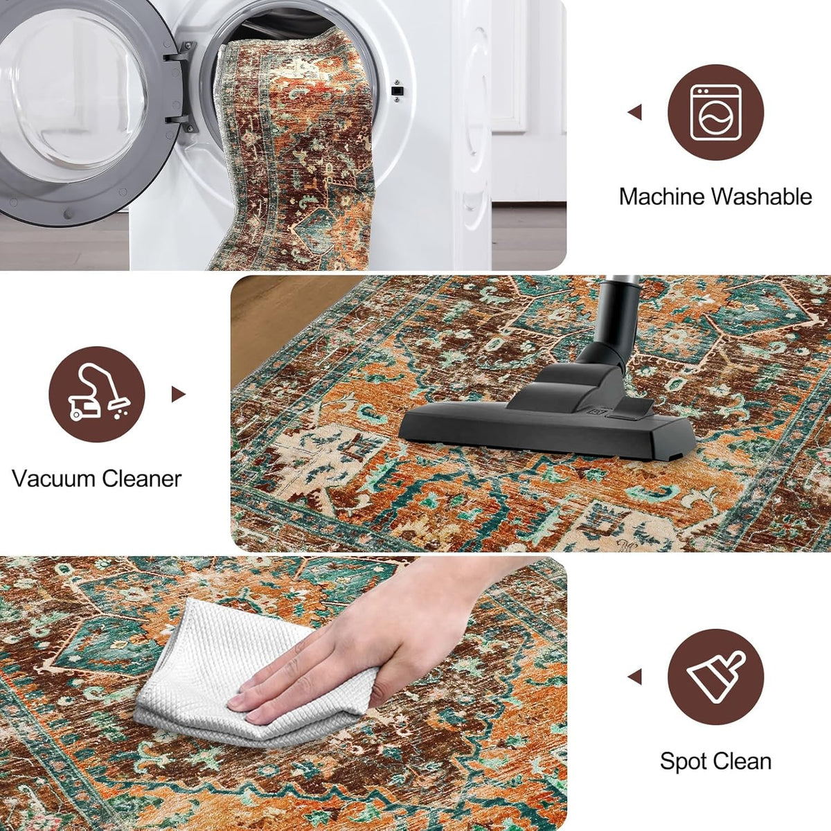 Yamaziot machine-washable rug ready for quick, easy cleaning.