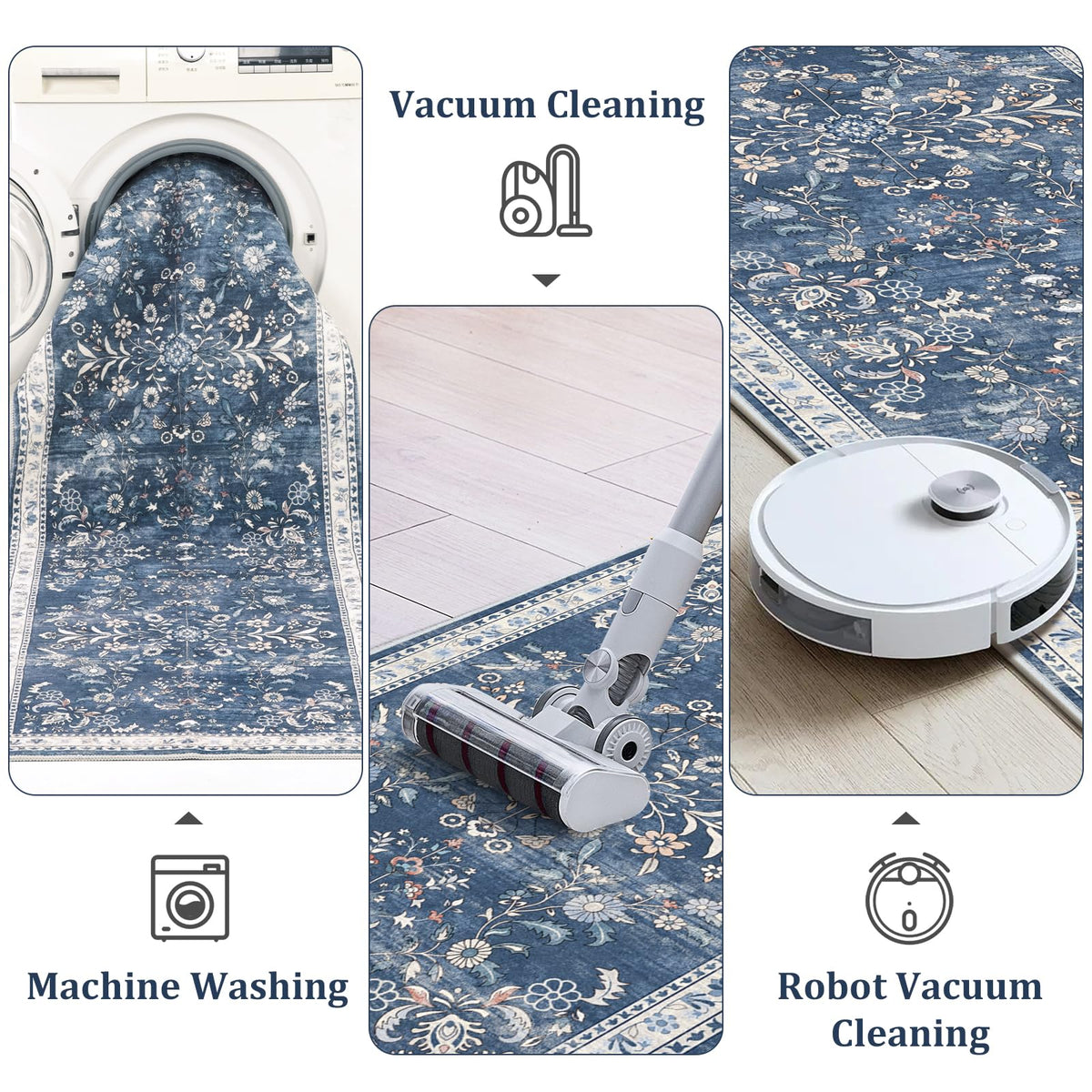 Yamaziot machine washable rug simplifies cleaning for busy homes.