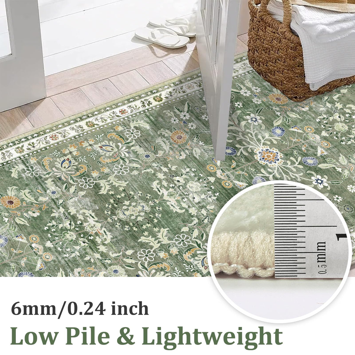 Yamaziot non-slip rubber backing on green runner prevents slipping on hard floors
