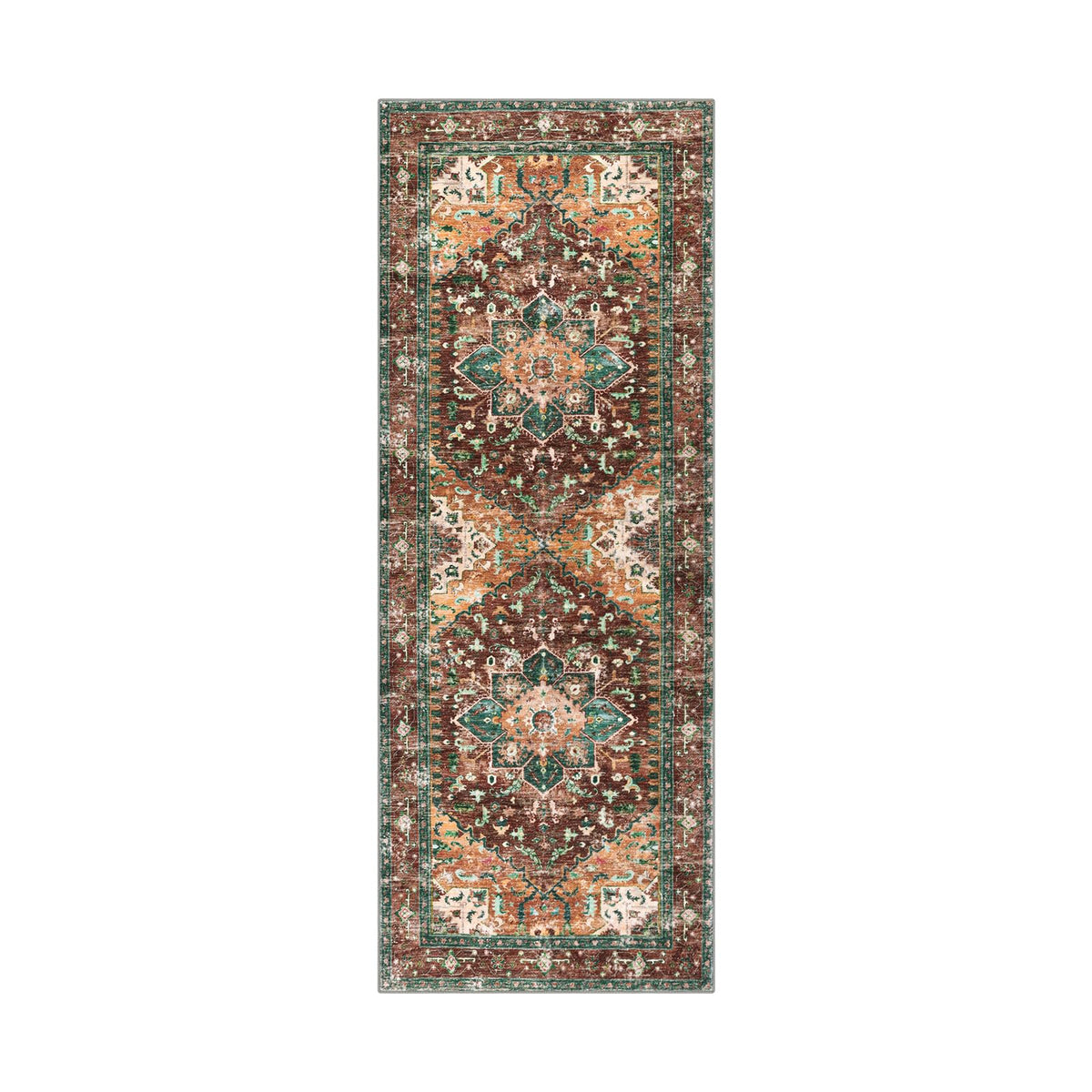 Yamaziot rug showing non-slip rubber backing to prevent movement in busy zones.