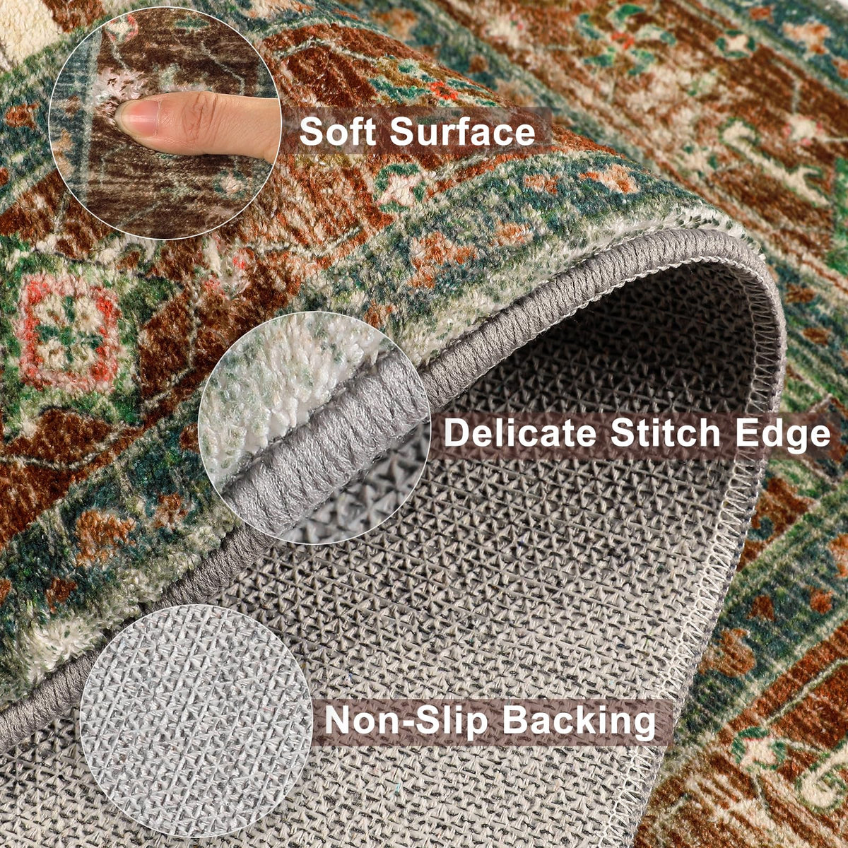 Yamaziot stain-resistant faux wool runner eases cleanups after spills.