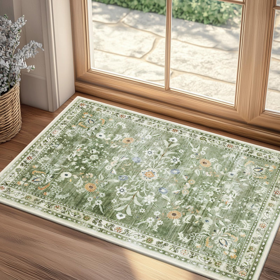 Yamaziot Washable Runner Rug 2x3 with floral pattern for stylish entryways.