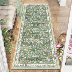 Yamaziot washable runner rug with boho floral pattern offering soft underfoot comfort.