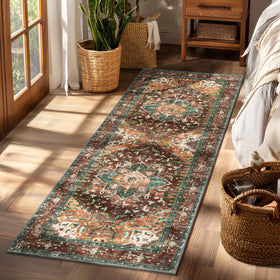 Yamaziot washable runner rug with a boho vintage pattern for hallways and high-traffic areas.