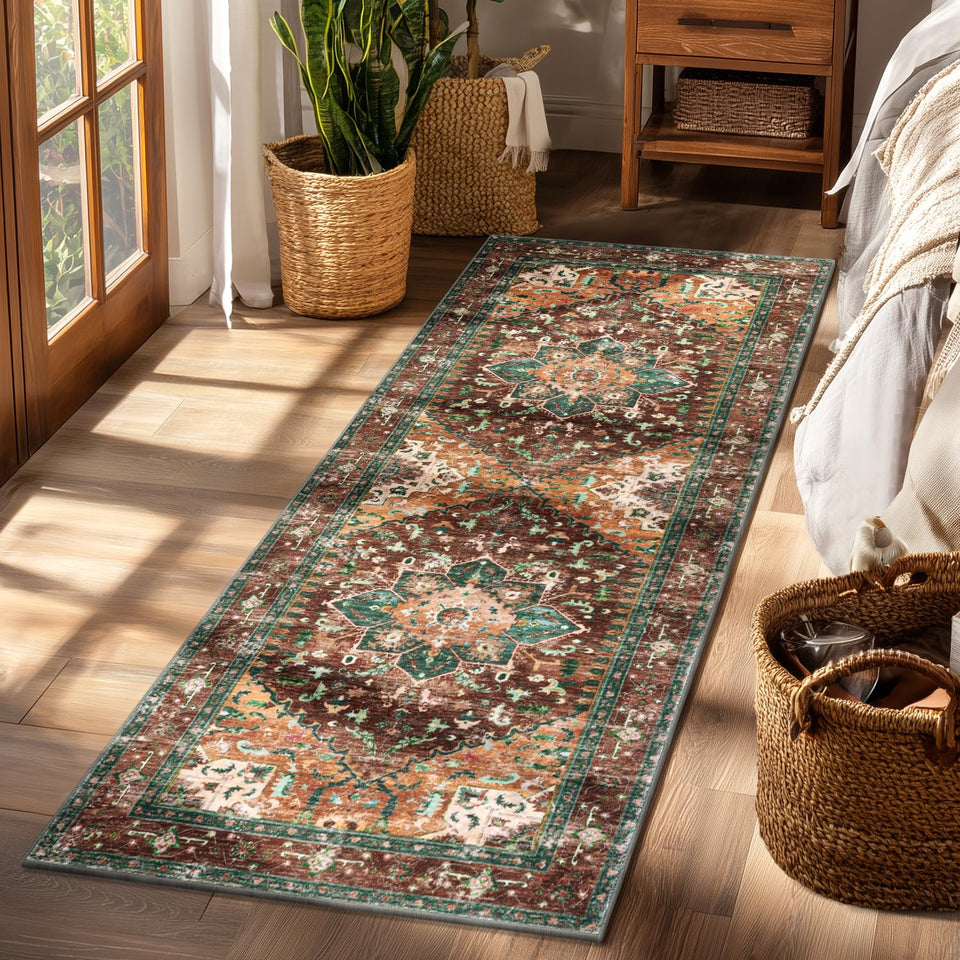 Yamaziot washable runner rug with a boho vintage pattern for hallways and high-traffic areas.