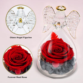 Yamonic handcrafted angel statue with preserved rose for elegant home decor