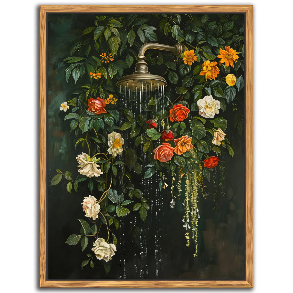 Yaneiro floating framed floral shower wall art with cascading roses for bathroom relaxation.