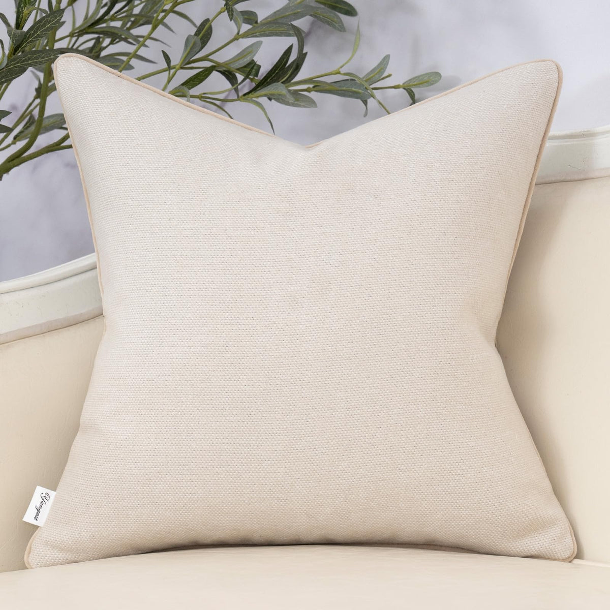 Yangest Neutral Floral Pillow Cover back view showing hidden zipper for easy changes.