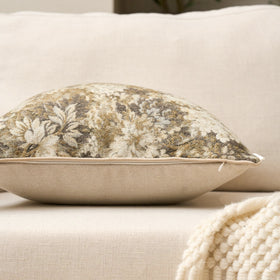 Yangest Neutral Floral Pillow Cover fabric closeup highlighting soft, durable chenille texture.