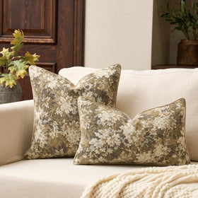 Yangest Neutral Floral Pillow Cover sofa display in versatile beige palette for coordinating decor.