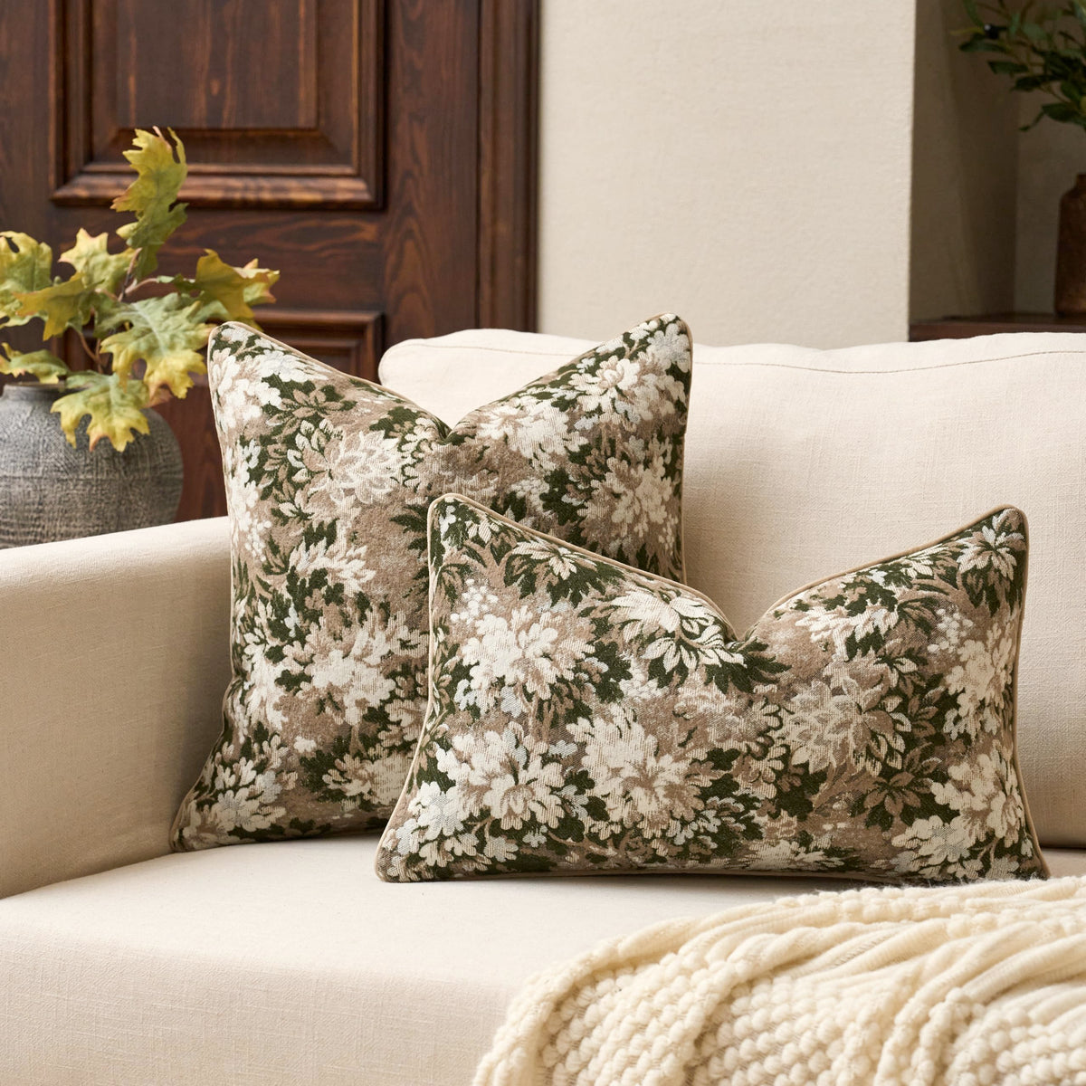 Yangest square pillow cover in green chenille ready to refresh sofas and beds