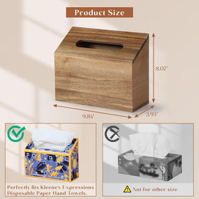 YANGQIHOME acacia towel box cover side view highlighting slim profile for table use.