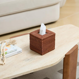 YANGQIHOME Hand-Woven Wicker Tissue Holder enhances cozy decor.