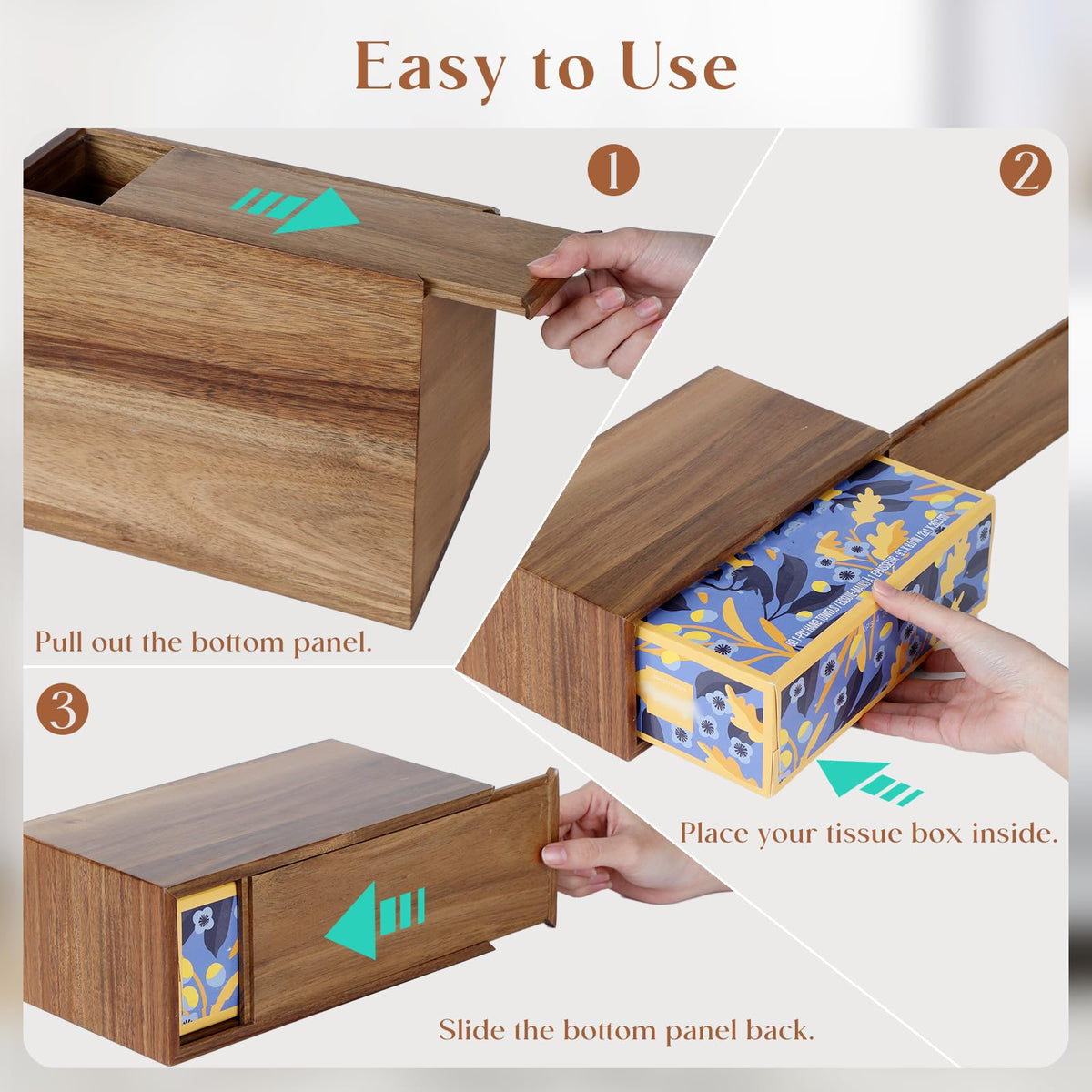 YANGQIHOME Kleenex box compatibility for quick tissue swaps.