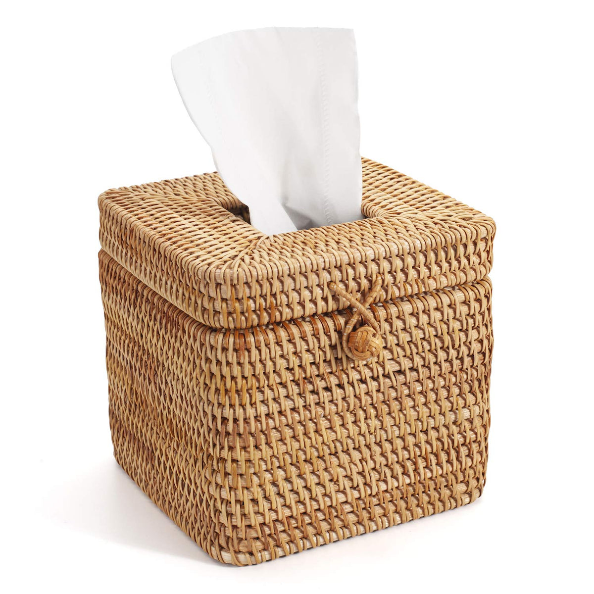 yangqihome rattan square tissue box cover enhances rustic spaces with natural texture.