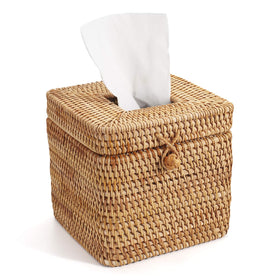 yangqihome rattan square tissue box cover enhances rustic spaces with natural texture.