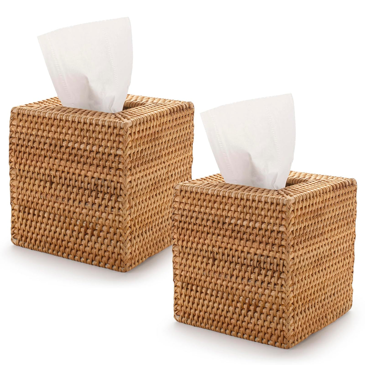YANGQIHOME rattan tissue box cover with open-bottom design for quick changes.
