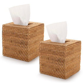 YANGQIHOME rattan tissue box cover with open-bottom design for quick changes.