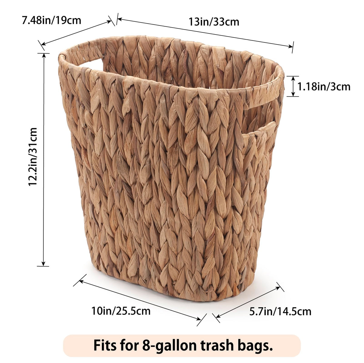 YANGQIHOME trash can with handles, natural water hyacinth weave, portable storage.