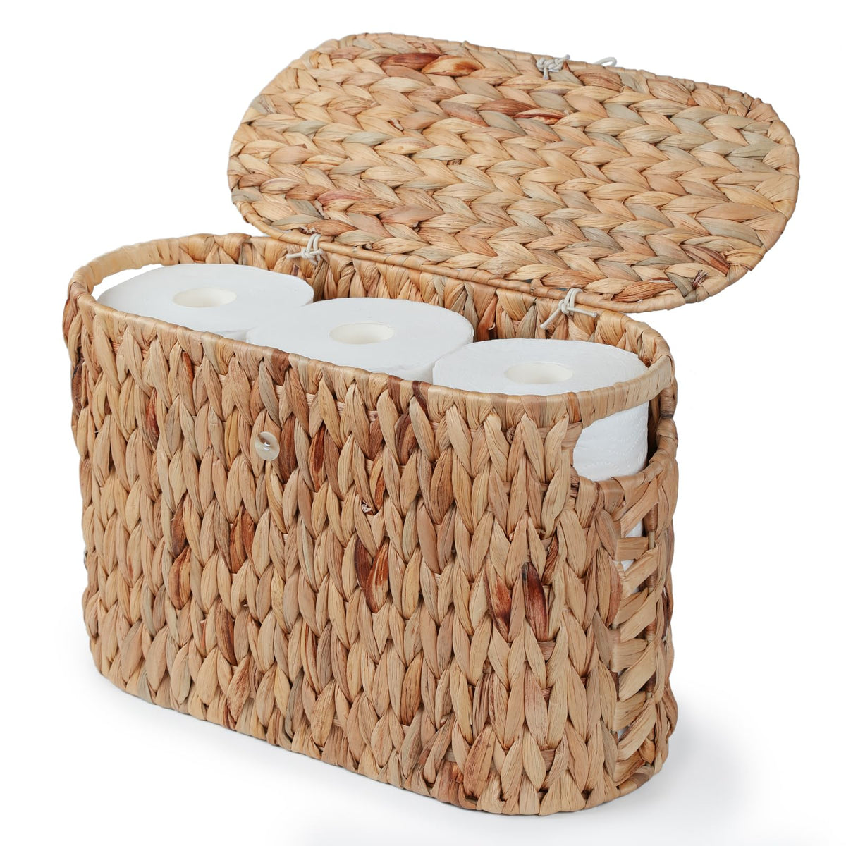 YANGQIHOME water hyacinth toilet paper storage with lid keeps rolls organized and dry