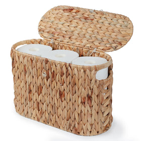 YANGQIHOME water hyacinth toilet paper storage with lid keeps rolls organized and dry