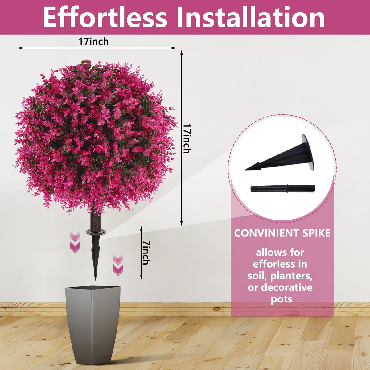 16-inch realistic pink eucalyptus topiary for year-round greenery.