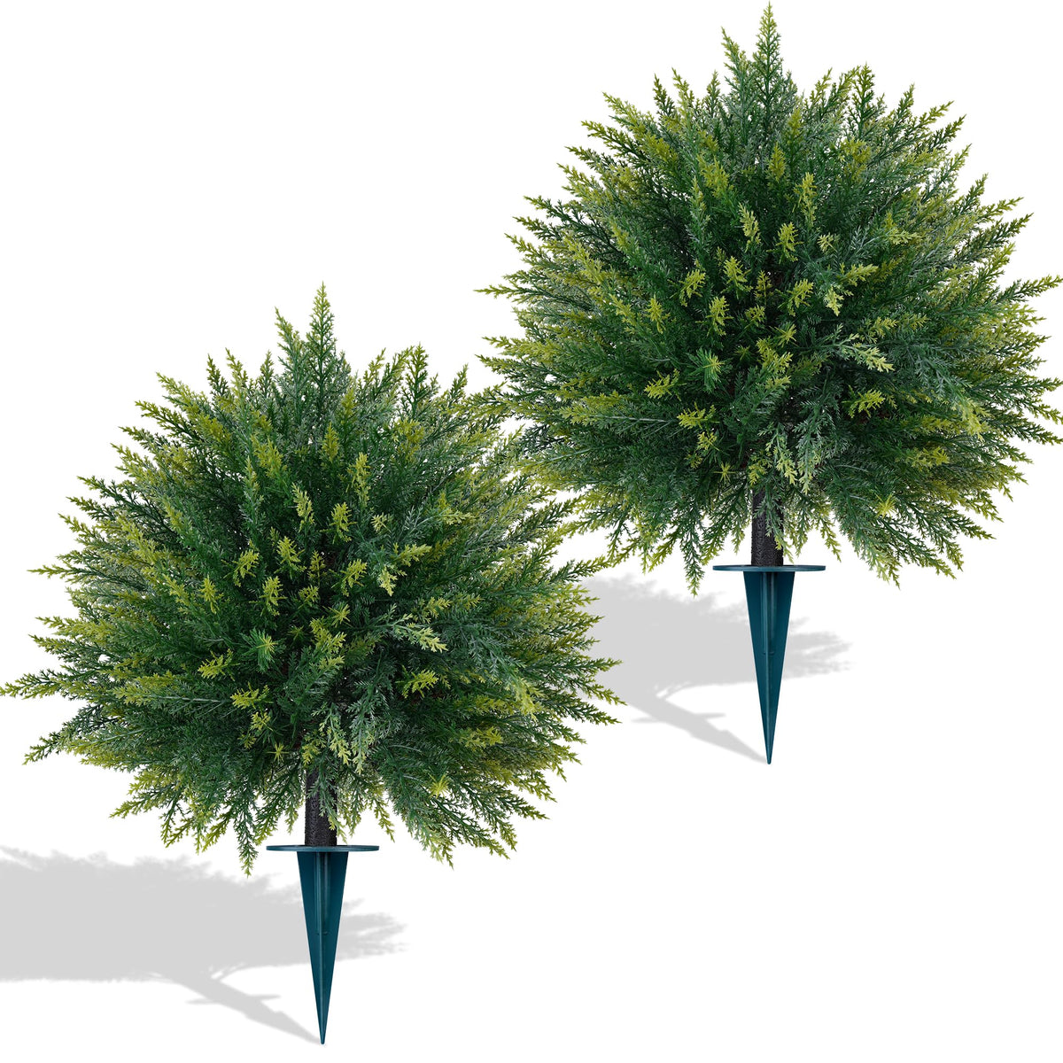 Yangrass artificial cedar topiary ball 23in with ground spike for outdoor display