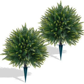 Yangrass artificial cedar topiary ball 23in with ground spike for outdoor display