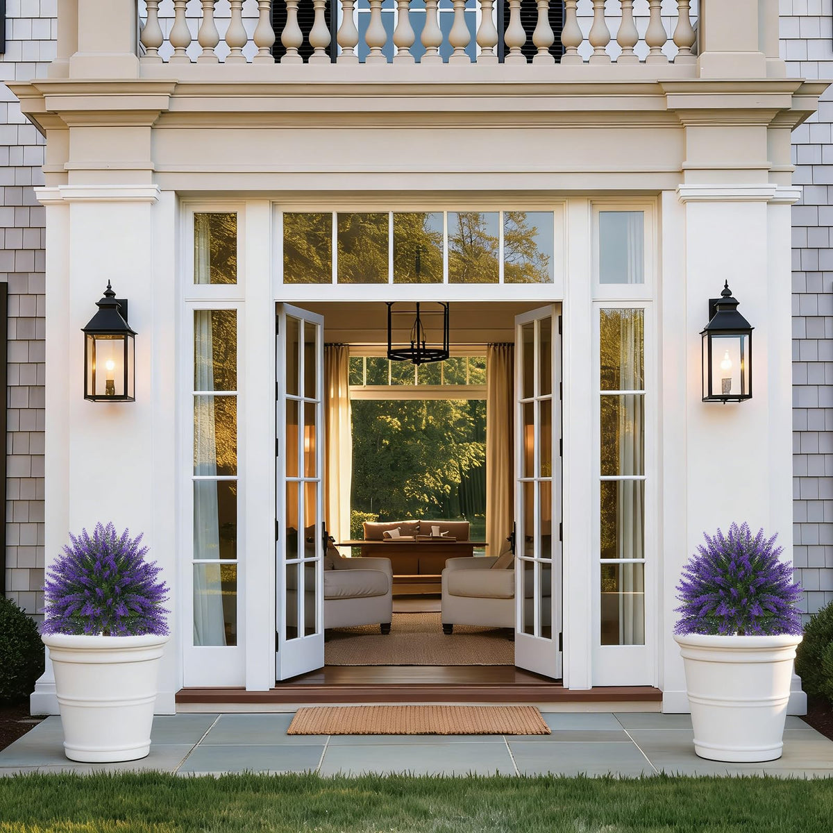 Yangrass 24in lavender topiary pair, ideal for balcony styling and low maintenance