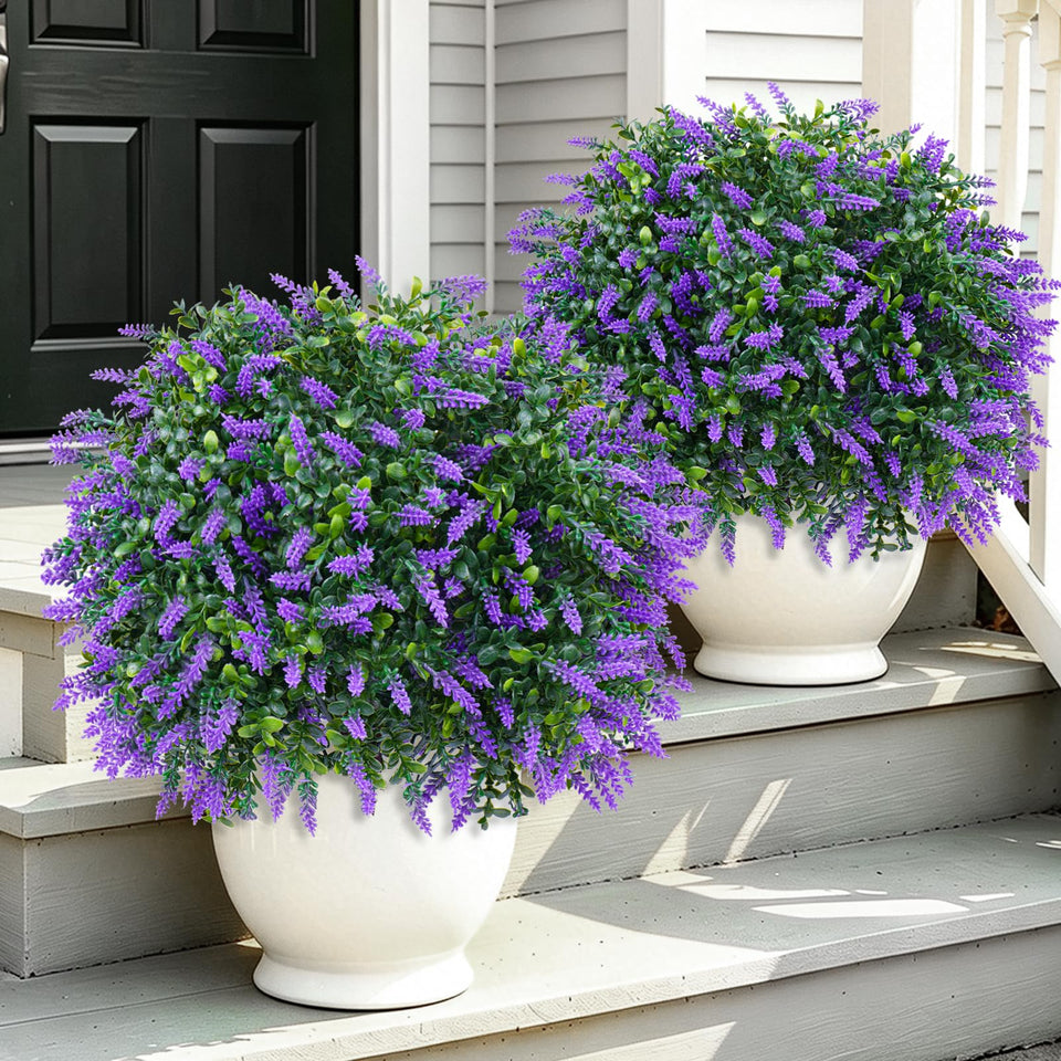 Yangrass artificial lavender topiary balls two-pack, lush focal points for porch or garden.