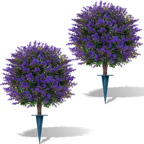Yangrass artificial lavender topiary ball outdoors with UV protection for lasting color.