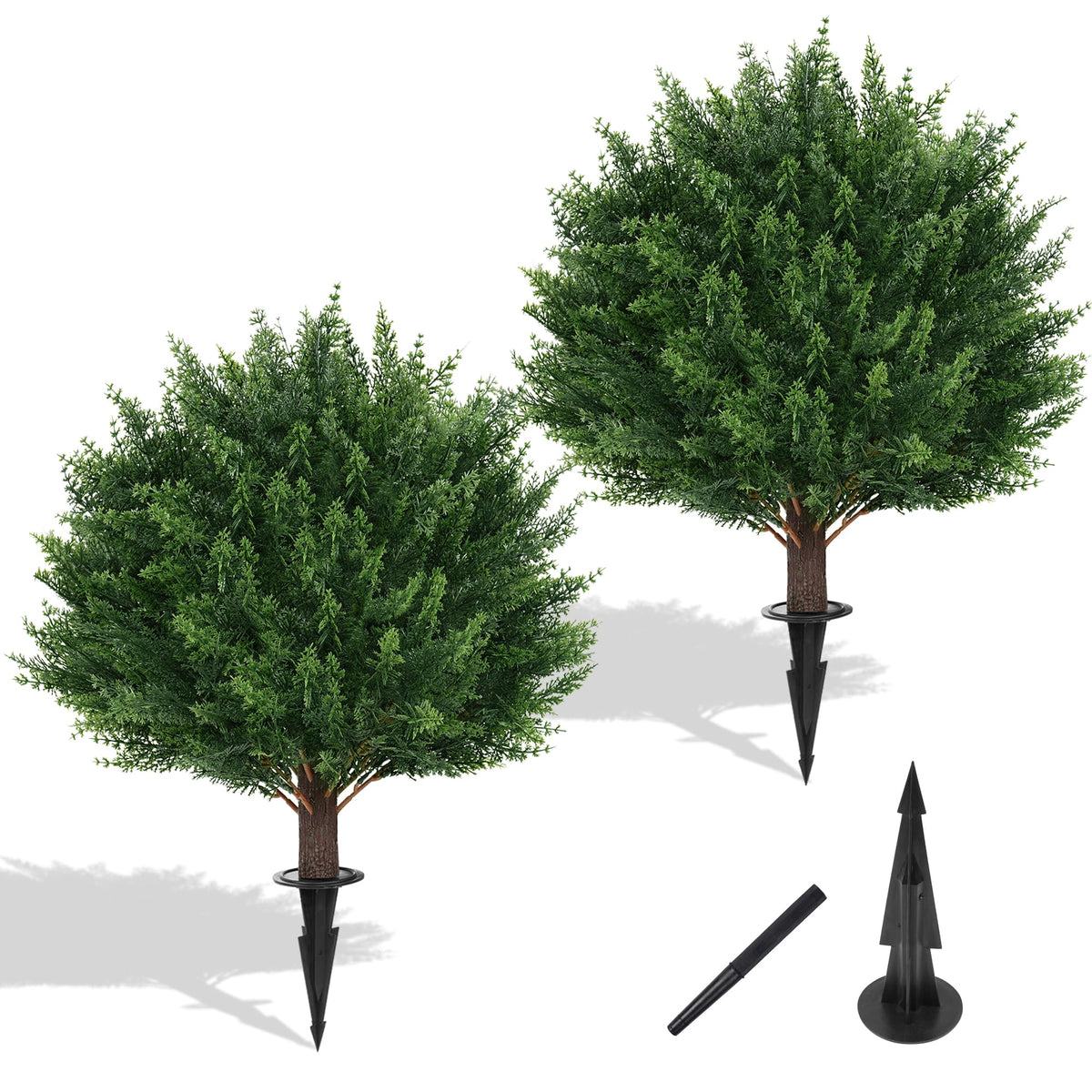 Yangrass cedar topiary balls with ground spike for durable porch decor