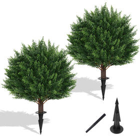 Yangrass cedar topiary balls with ground spike for durable porch decor