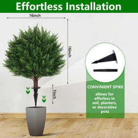 Yangrass front porch decor with cedar topiaries in planters