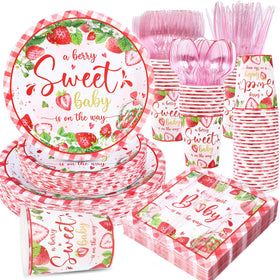 Yaniio Berry Sweet Baby 9-inch dinner plate with strawberry motif for stylish baby shower dining.