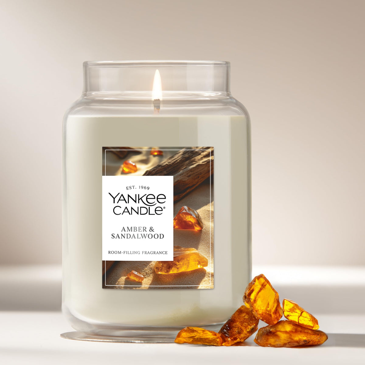 Yankee Candle Amber & Sandalwood fragrance profile blends amber, sandalwood, and spice