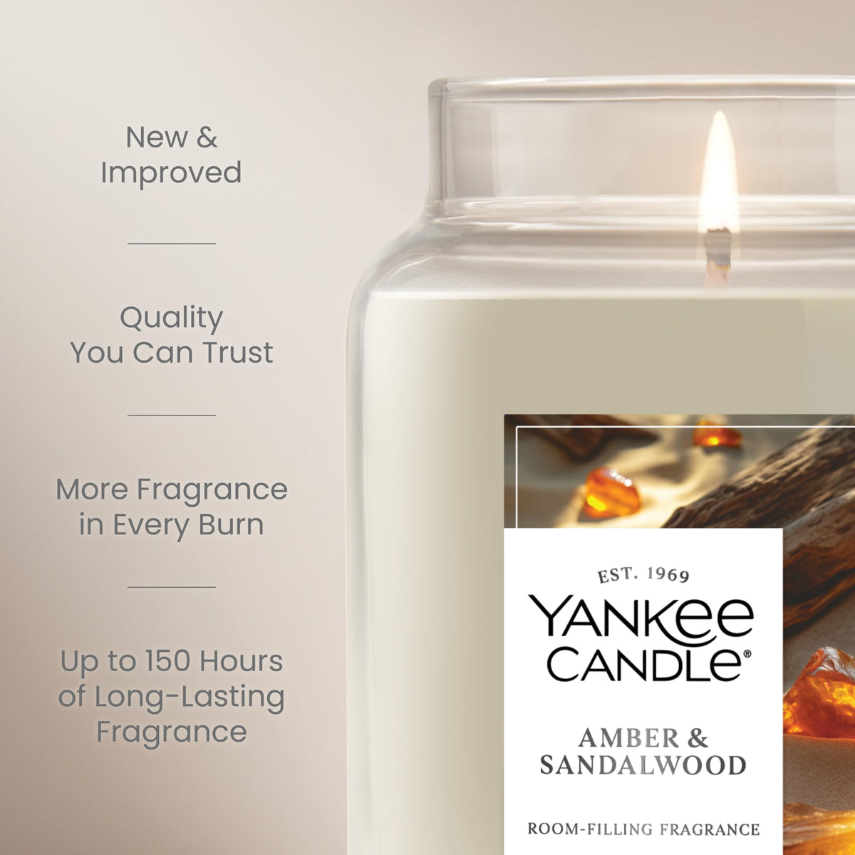 Yankee Candle Amber & Sandalwood natural wick ensures even burn and fragrance distribution