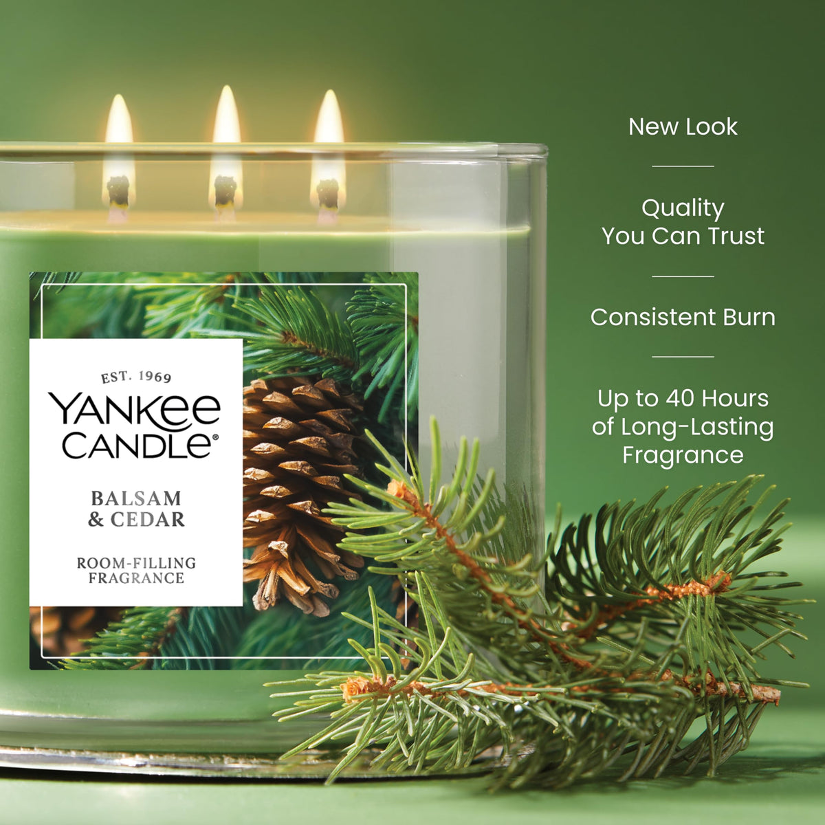 Yankee Candle Balsam and Cedar metal lid keeps wax protected between uses.