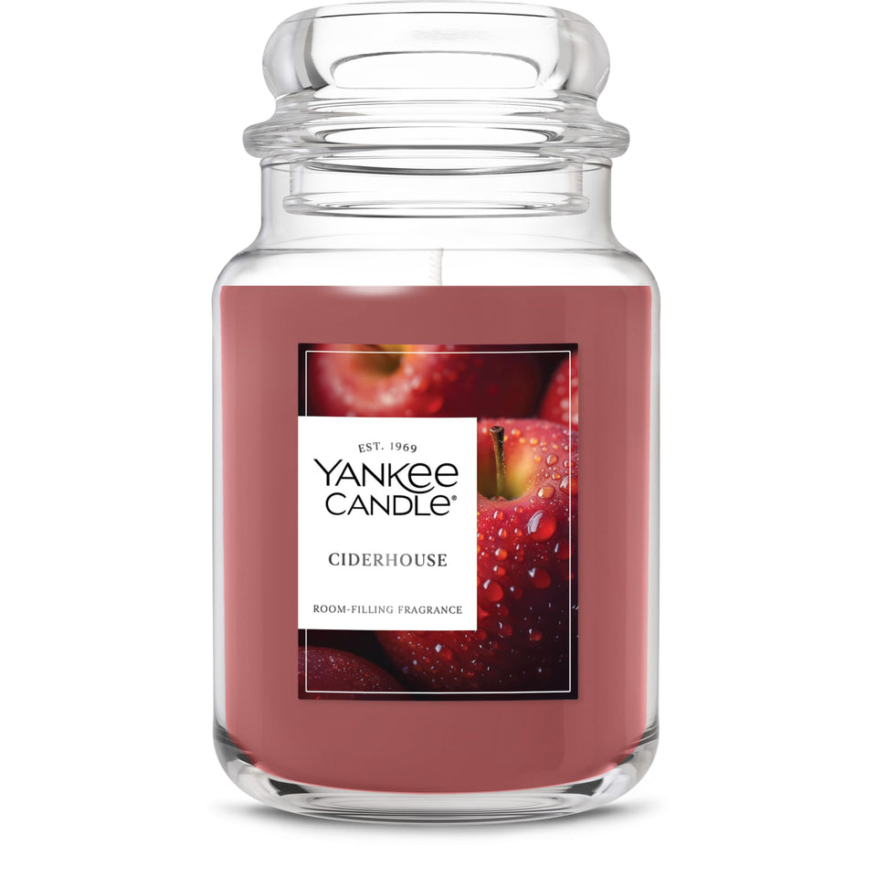 Yankee Candle Ciderhouse 22oz jar front view for warm autumn ambiance