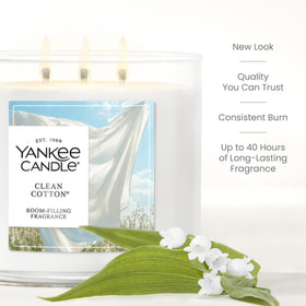 Yankee Candle Clean Cotton fragrance pours; cozy air fills the room.