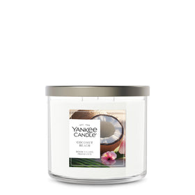 Yankee Candle Coconut Beach jar showing tropical ambiance and three wicks