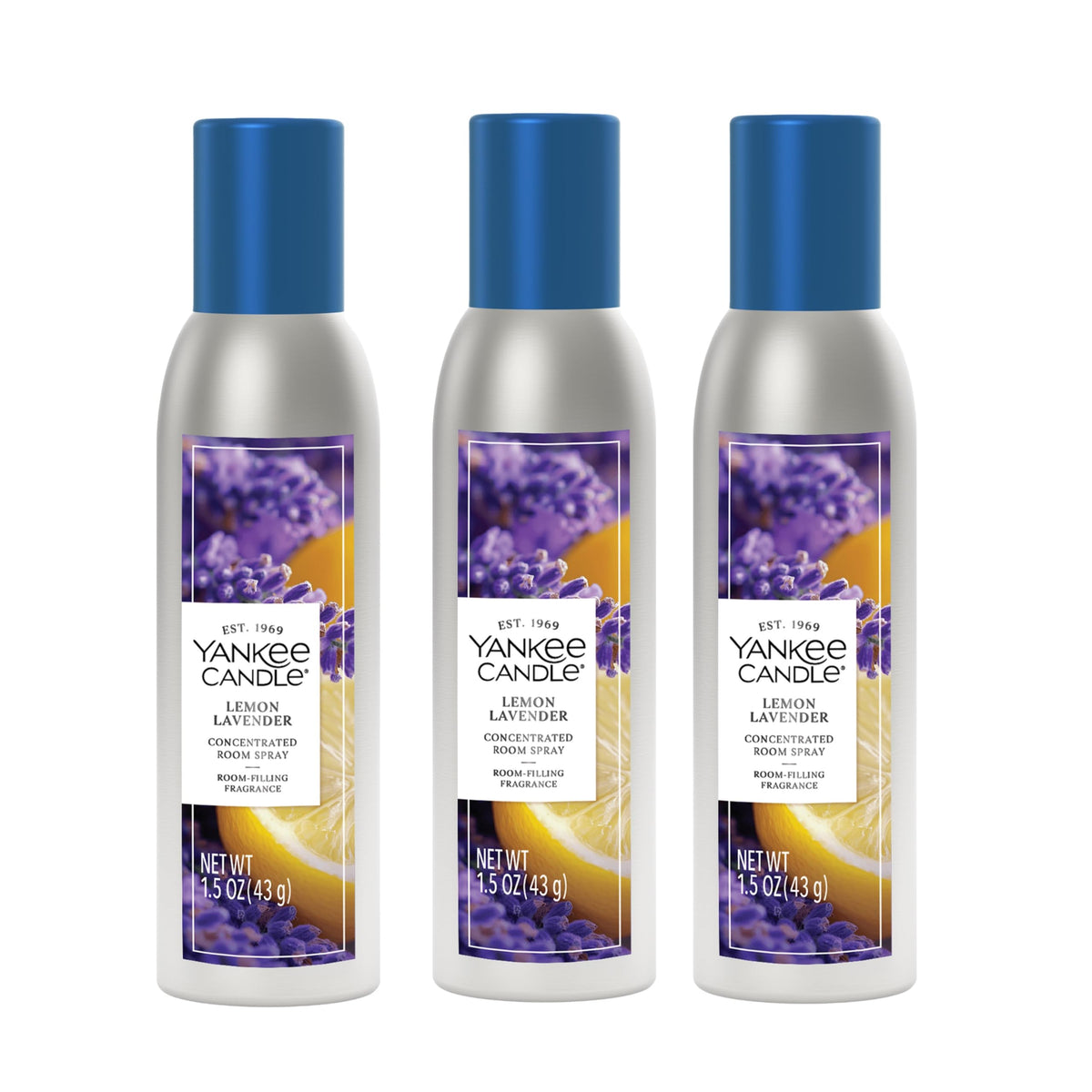 Yankee Candle concentrated room spray bottle delivering instant lemon-lavender aroma.