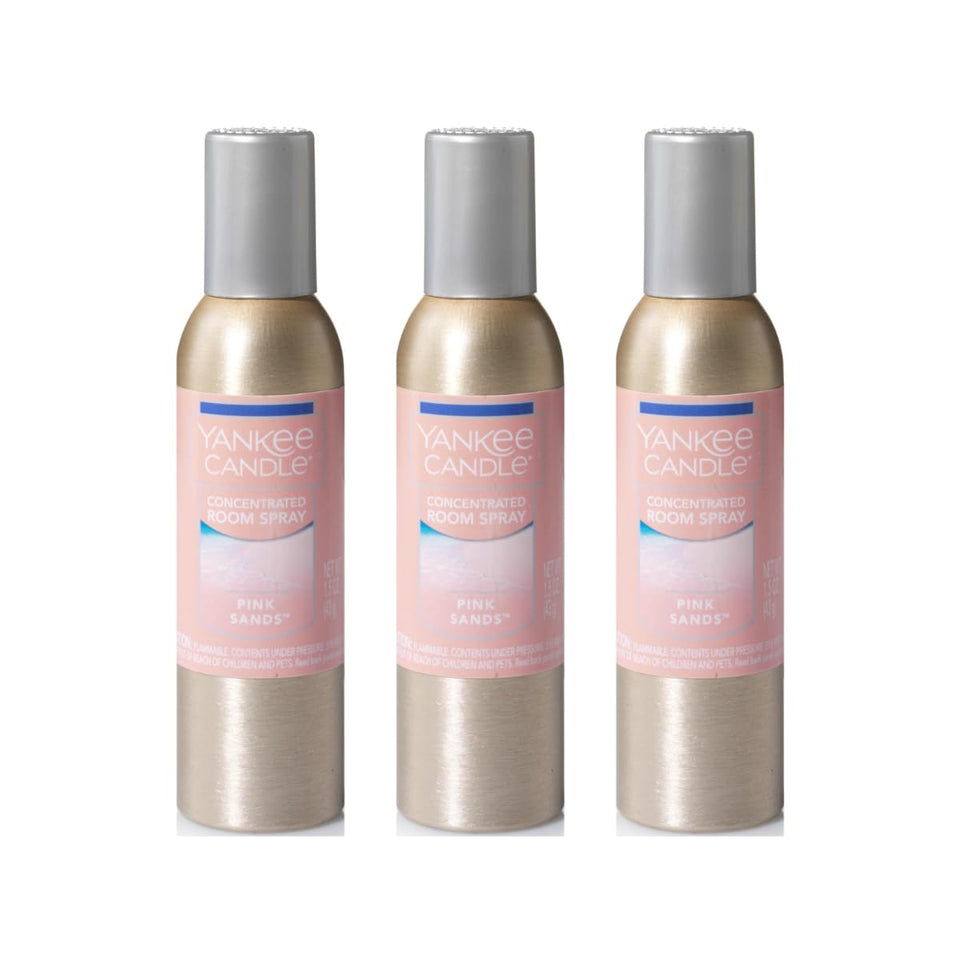 Yankee Candle Pink Sands pack-3 bottle closeup for quick, lasting room fragrance.