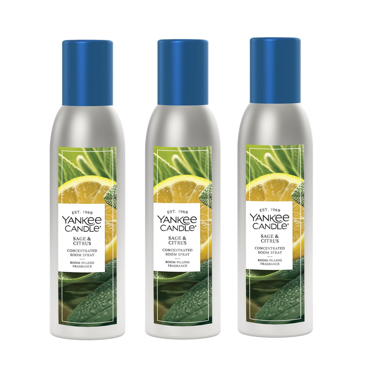 Yankee Candle concentrated room spray bottle shows Sage & Citrus scent for quick room refresh