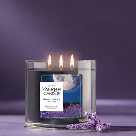 Yankee Candle Mid Summer's Night decorative metal lid protects wax between uses.