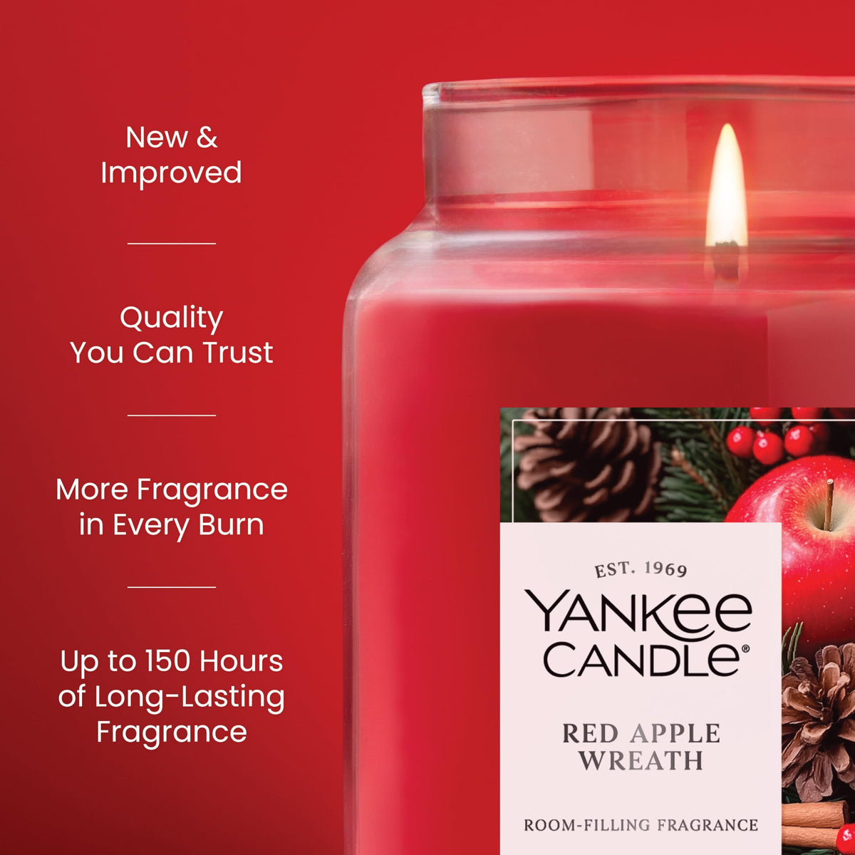Yankee Candle premium plant wax blend, clean burn and steady fragrance.