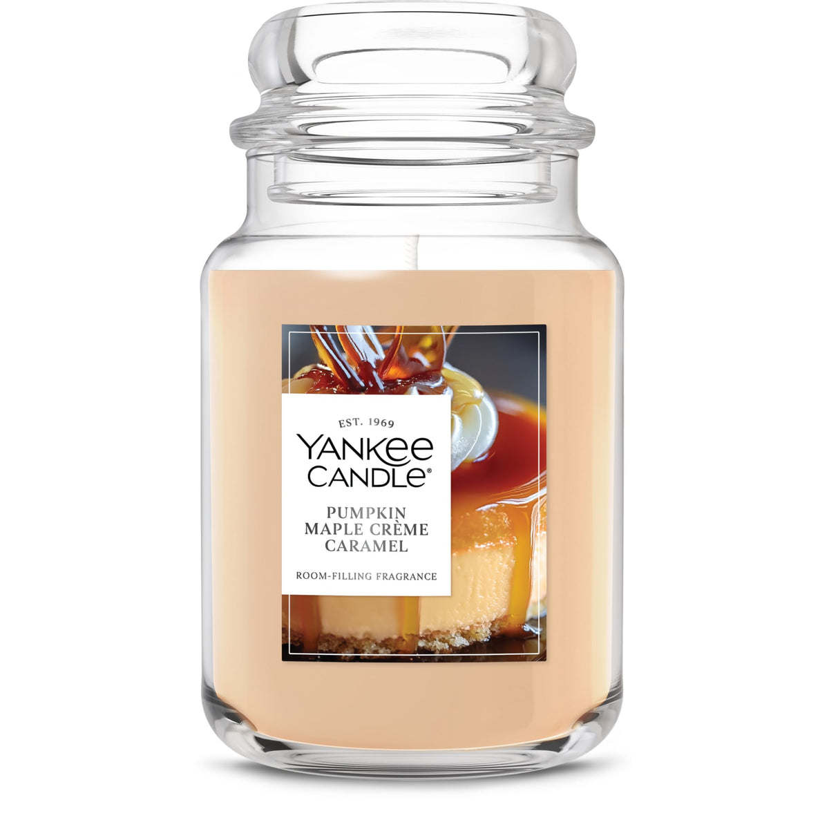 Yankee Candle Pumpkin Maple Creme Caramel jar front showing warm autumn fragrance