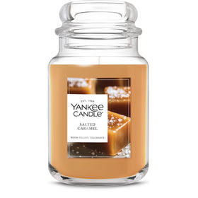 Yankee Candle Salted Caramel large jar front view, ideal for gifting.